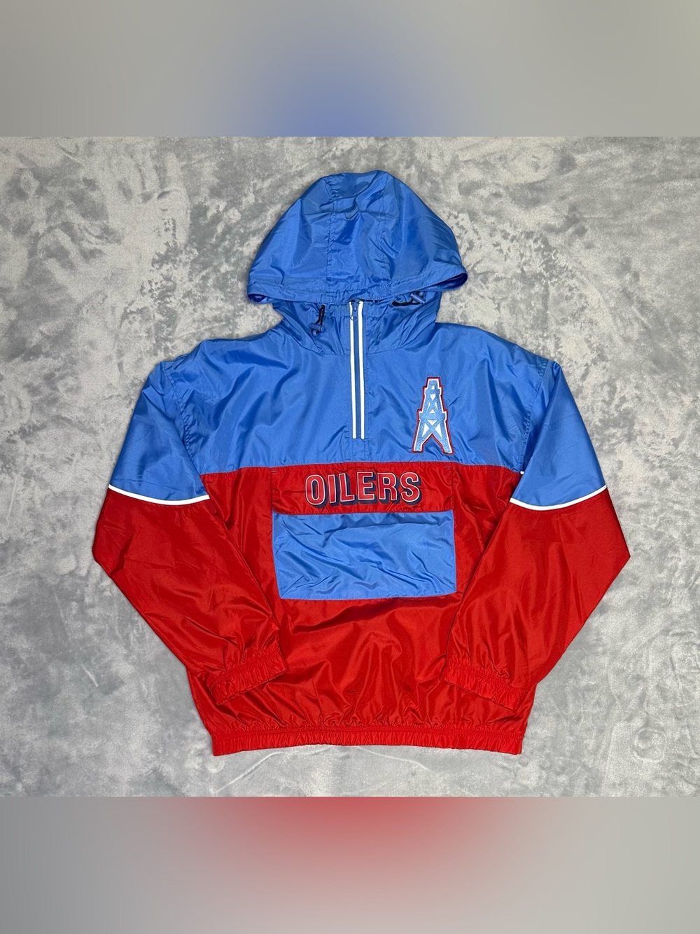 NFL Houston Oilers Lightweight Windbreaker 1/4 Zip Hooded Mens M Cropped Jacket